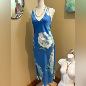 Natori Chemise 💙 🧡 Blue Floral Print Slip Dress Lingerie Size XS/S